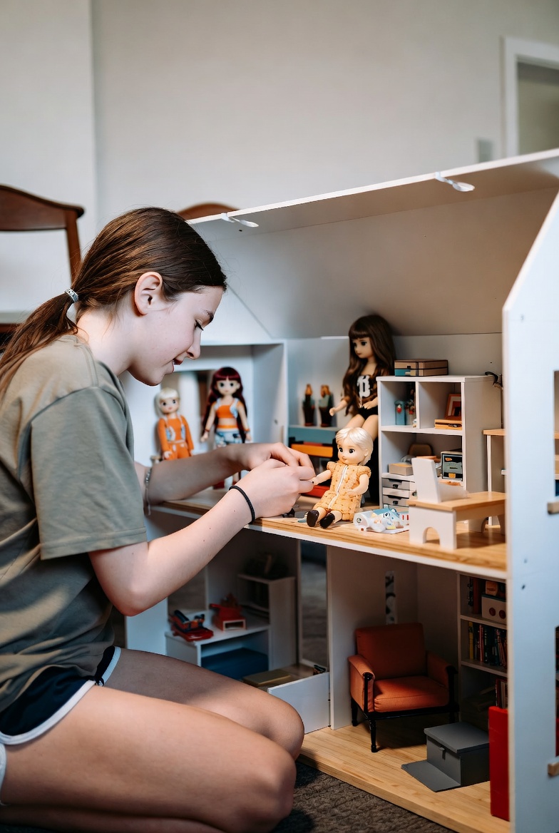 Child playing with dollhouse
